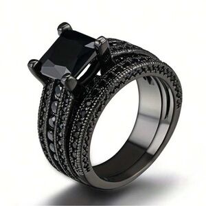 925 sterling silver plated Elegant Black Ring